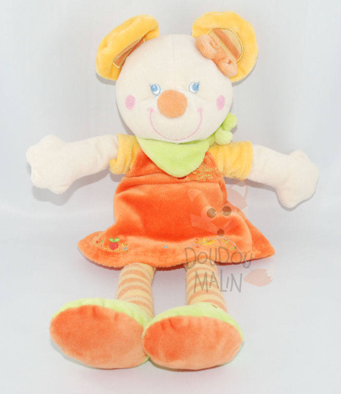  souris robe orange jaune vert blanc bandana broderie pomme poussin 